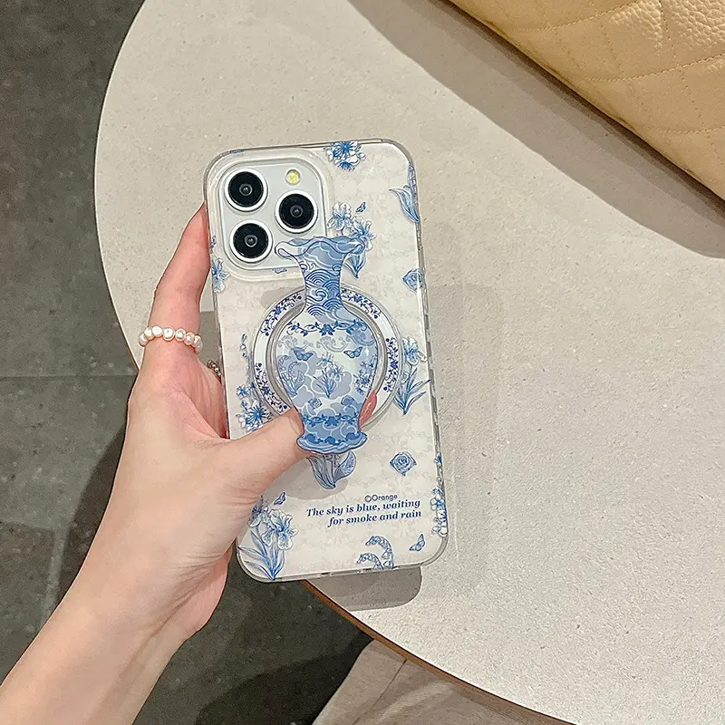 Chinese Style Blue White Porcelain Vase For Magsafe Magnetic Holder Mobile Phone Accessories Universal Griptok Stand Support