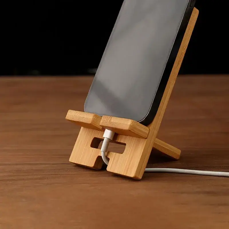 VIKEFON Desktop Bamboo Phone Holder Practical Wooden Smartphone Charging Stand Creative Lazy Multi-functional Stand