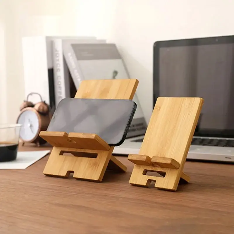 VIKEFON Desktop Bamboo Phone Holder Practical Wooden Smartphone Charging Stand Creative Lazy Multi-functional Stand