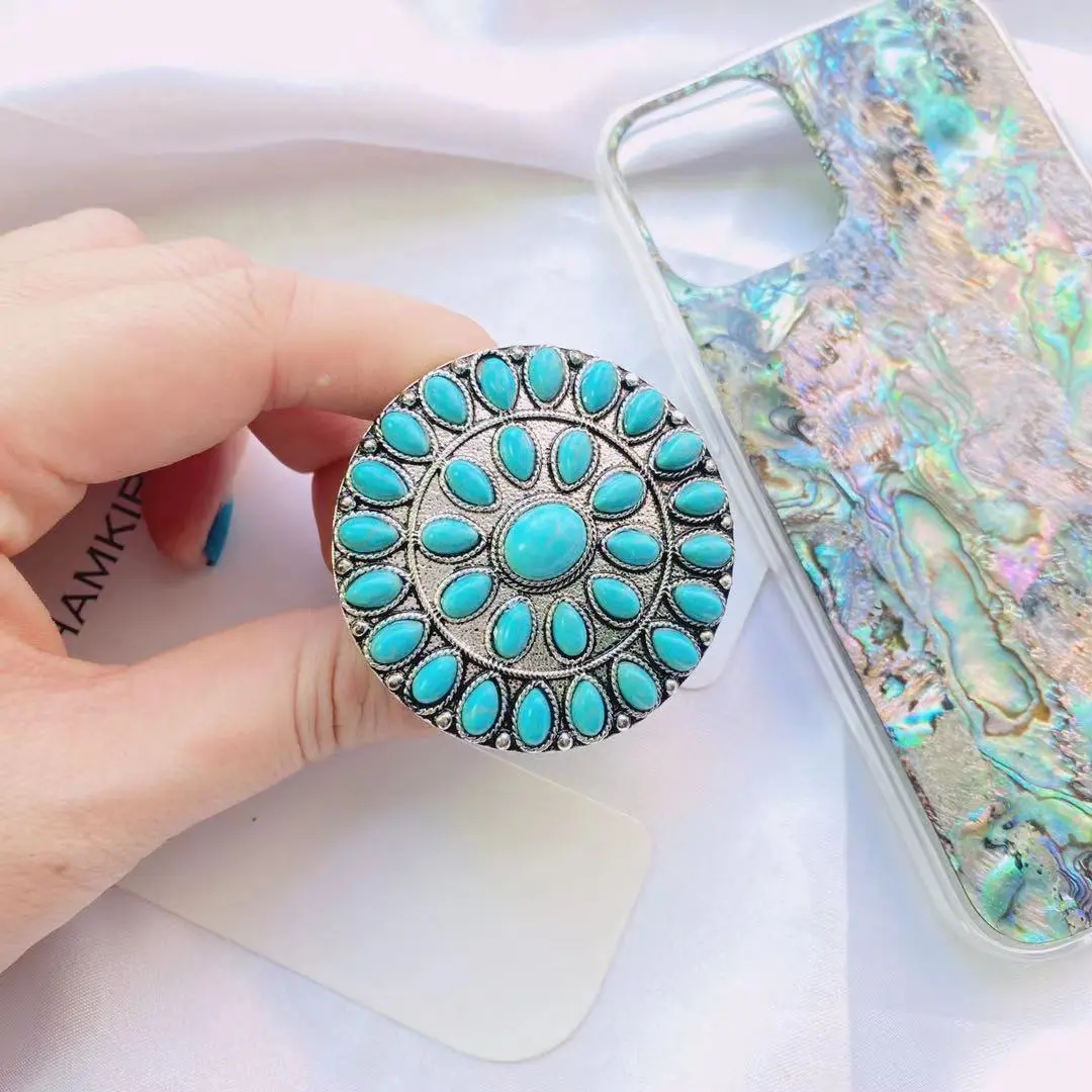 Vintage Vurquoise Phone Stand Popular Mobile Phone Finger Ring Grip Folding Holder for IPhone Samsung Xiaomi Stretch Bracket