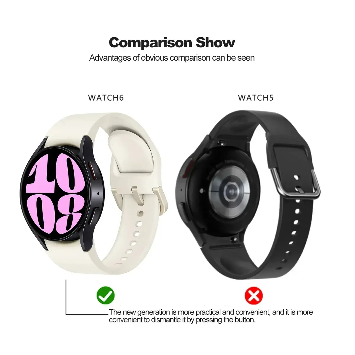 No Gaps Silicone strap for Samsung Galaxy Watch 6/4Classic 43 47mm 42 46mm 6 5 4 44/40mm Quick Fit Band for Watch 5 pro 45mm