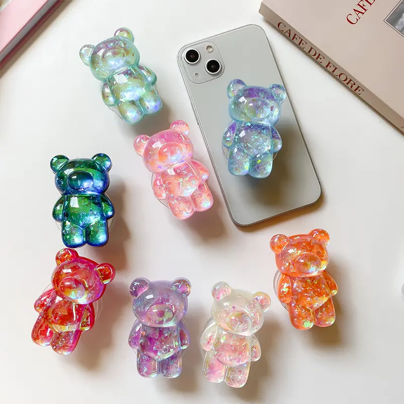 Korea Glitter Bear Griptok Grip Tok Socket Pocket Stand Cute Cartoon Cell Phone Holder Bracket Universal Cute Finger Ring holder