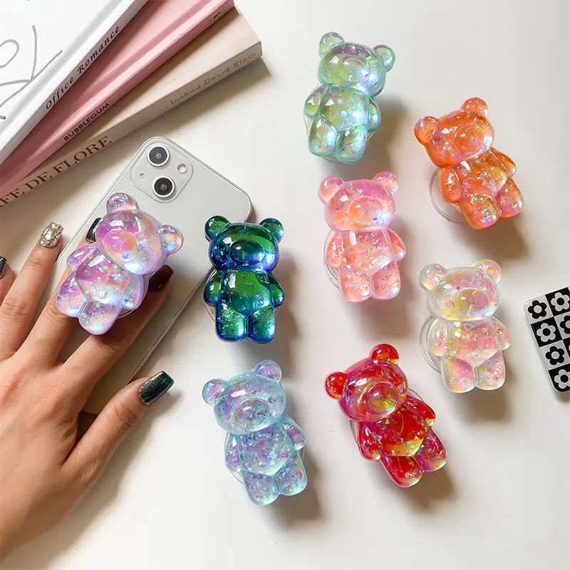 Korea Glitter Bear Griptok Grip Tok Socket Pocket Stand Cute Cartoon Cell Phone Holder Bracket Universal Cute Finger Ring holder