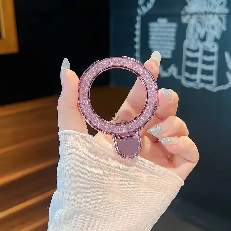 Luxury Bling Glitter Mirror Holder Stand Grip 360 Degree Rotating for Mobile Phone Back Sticker Socket Bracket