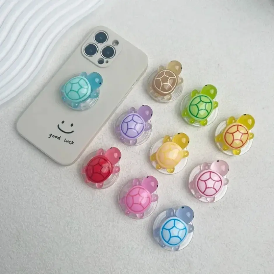 Glow-in-the-Dark Turtle Phone Holder 1PC Non-Slip ABS Grip Mini Resin Turtle Design Expandable Foldable Stand for Mobile Devices
