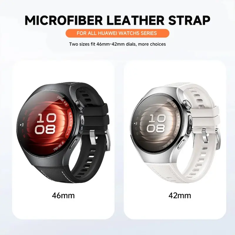 Leather Silicone Strap for Huawei Watch 5 46mm 42mm Band Soft Rubber Wristband for Huawei Watch 5 46mm 42mm Smart Watch Bracelet