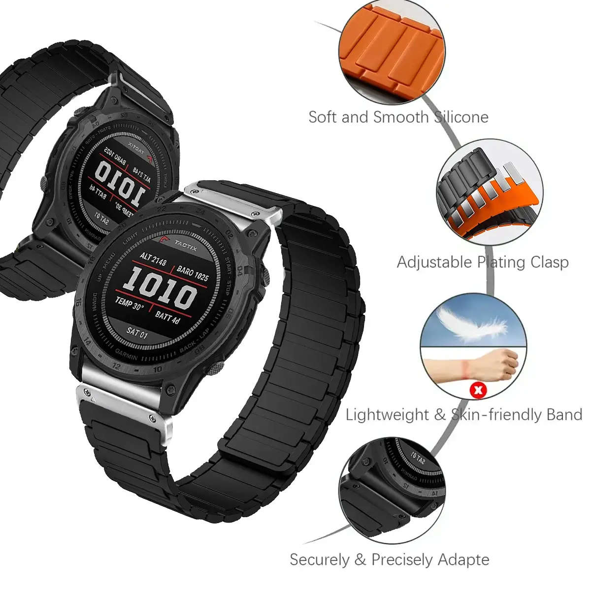 Quick fit Magnetic Silicone Band For Garmin 26mm Fenix 5X Plus 7X 6X Pro No Gaps Loop Sport  For Garmin Watch 3 HR Descent Strap
