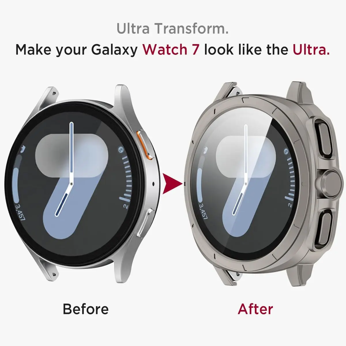 Glass+Case for Samsung Galaxy Watch 7 44/40mm Turning into Ultra 47mm Upgrade All-Around Protective Protector Cover Bumper