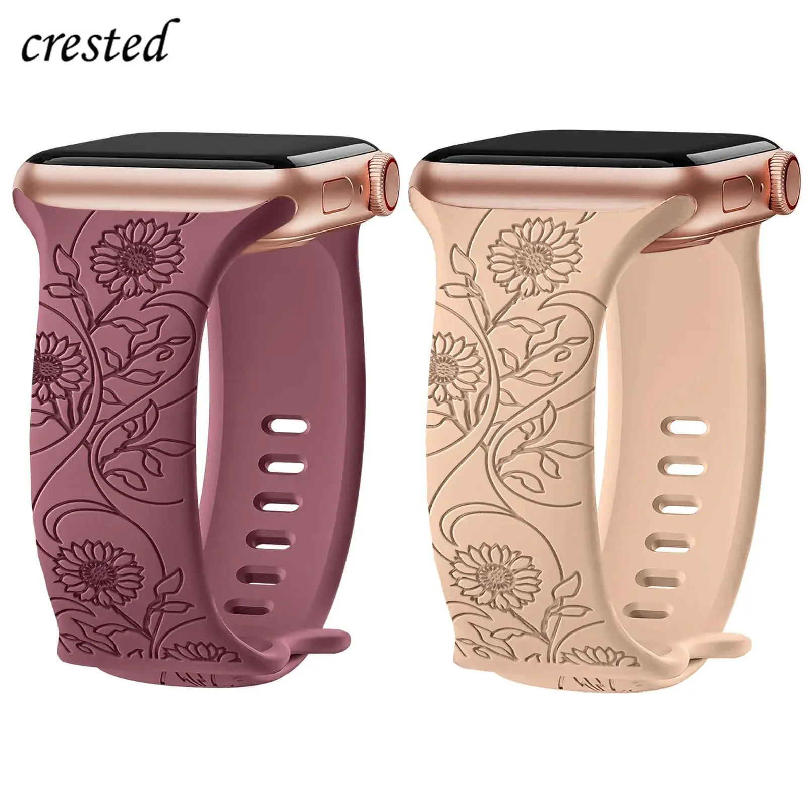 Engraved Strap For Apple Watch Band 40mm 44mm 41mm 49mm 45mm 38mm 42mm silicone Floral bracelet iwatch series 9 7 se 6 8 ultra 2