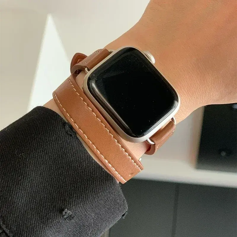 For Apple Watch band 10 42mm 46mm 40mm 41mm Double Tour leather Strap 45mm 44mm Series 10 9 8 7 6 Se 5 4 Ultra 2 Fashion Correa