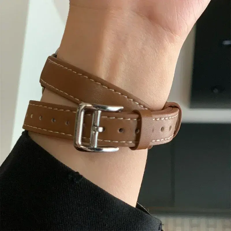 For Apple Watch band 10 42mm 46mm 40mm 41mm Double Tour leather Strap 45mm 44mm Series 10 9 8 7 6 Se 5 4 Ultra 2 Fashion Correa