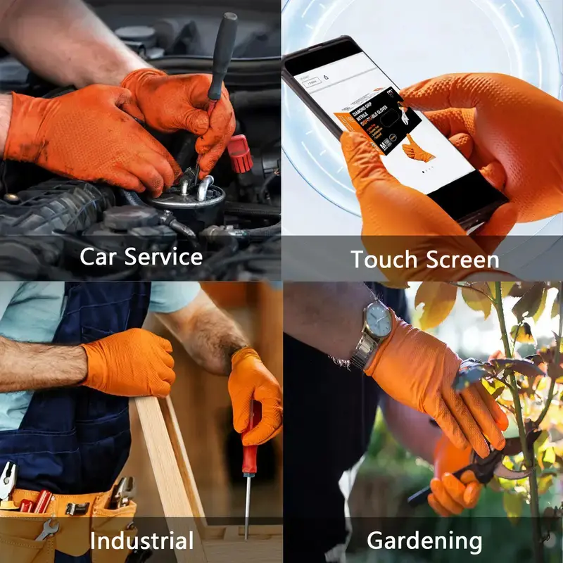 8Mil Heavy Duty Black Nitrile Disposable Gloves Diamond Textured Gloves for Industrial Mechanic Automotive Repair Work Cleaning