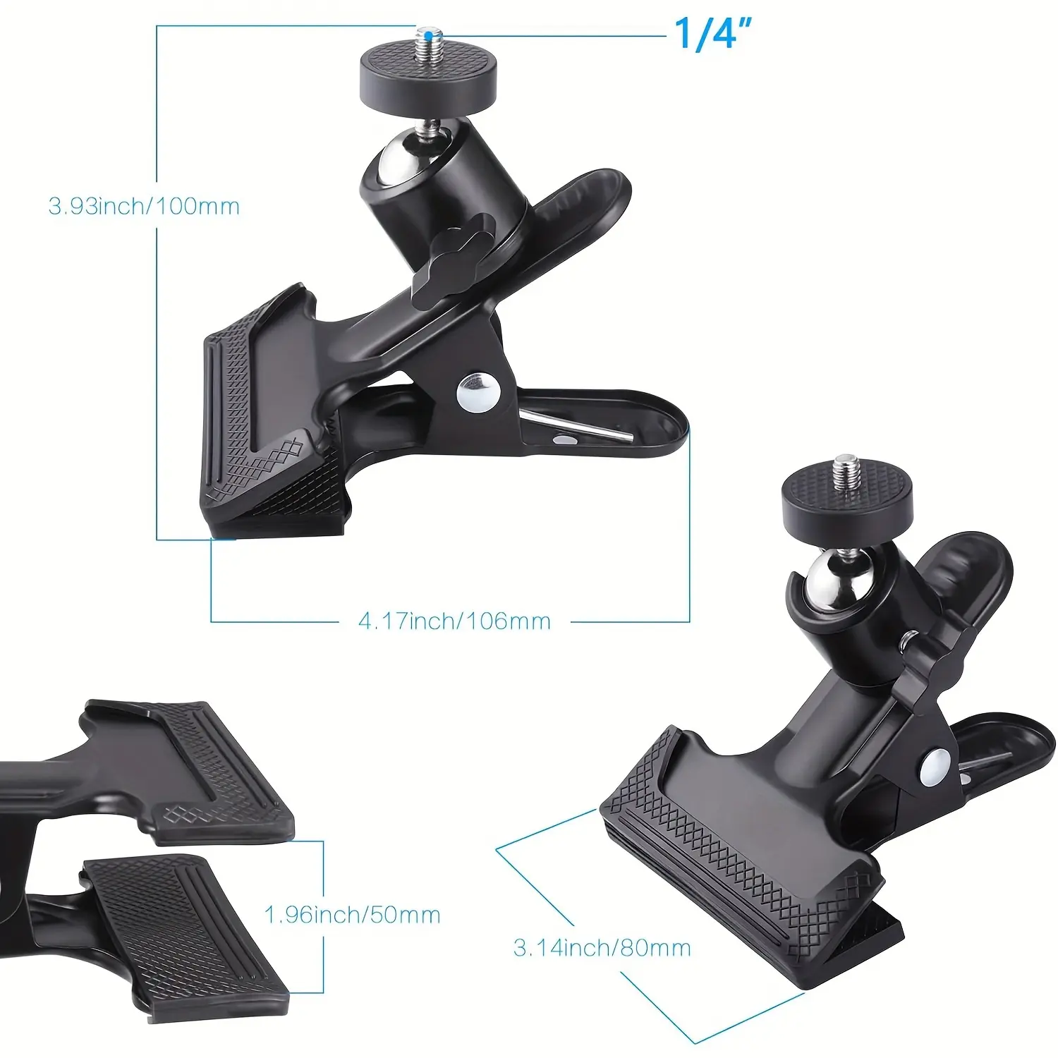 Clamp Mount, Camera Flash Mount, Phone Mount, 360° Camera Clamp, Clamp Tripod Flash Rail Mounting Adapter With 1/4"