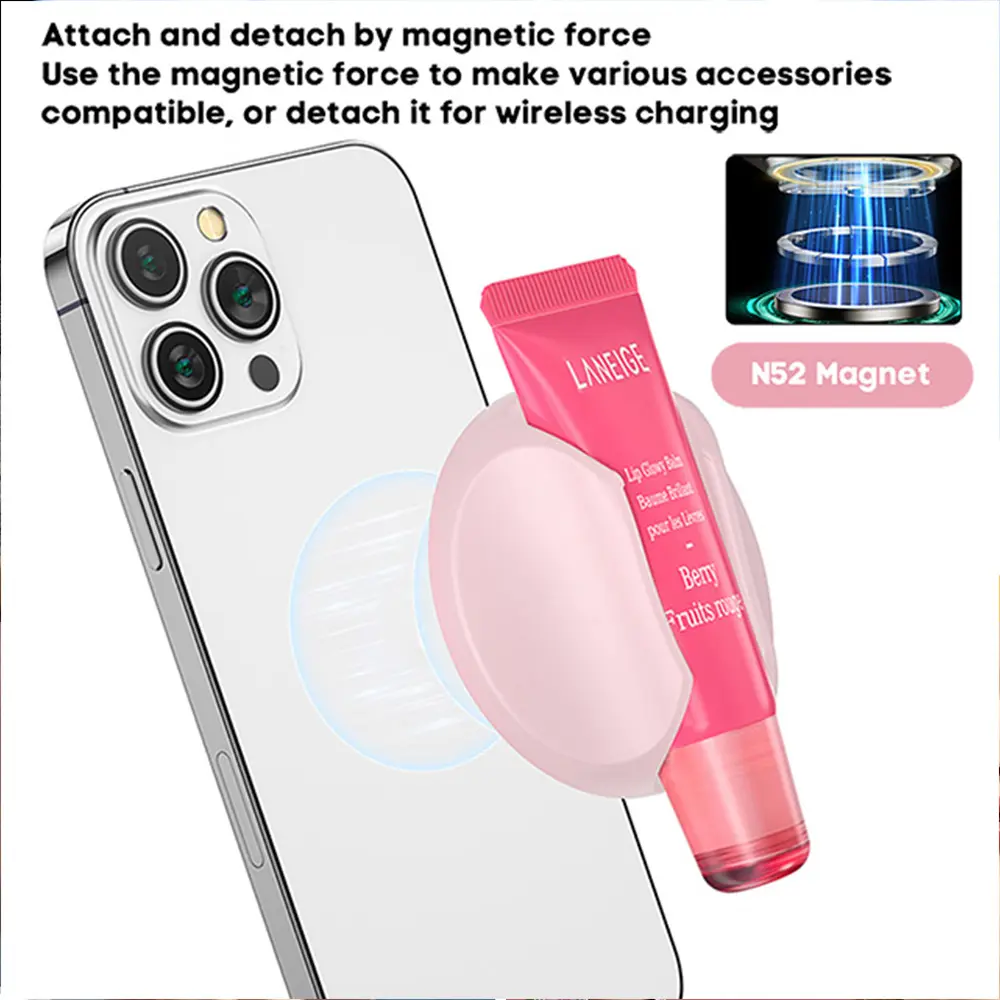1PCS Large For Magsafe Lip Gloss Lipstick Phone Holder Built-in Mirror Silicone Magnetic Stand For IPhone Universal Bracket
