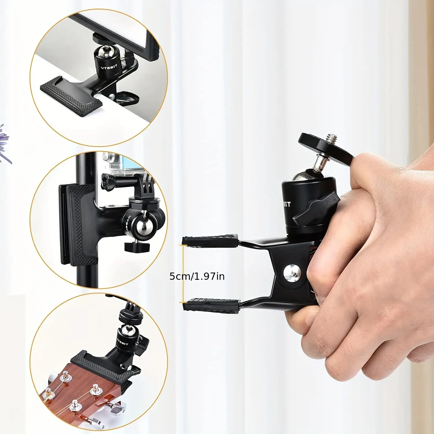 Clamp Mount, Camera Flash Mount, Phone Mount, 360° Camera Clamp, Clamp Tripod Flash Rail Mounting Adapter With 1/4"