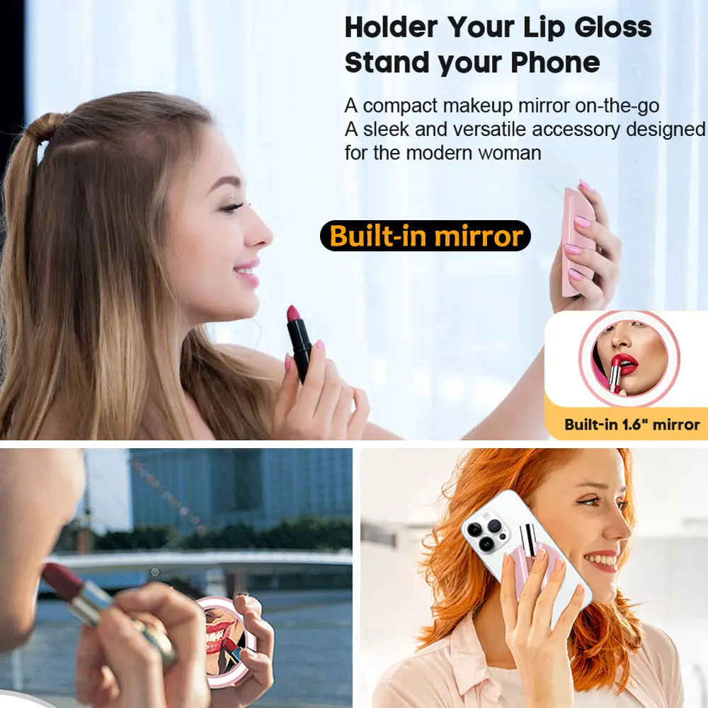 1PCS Large For Magsafe Lip Gloss Lipstick Phone Holder Built-in Mirror Silicone Magnetic Stand For IPhone Universal Bracket