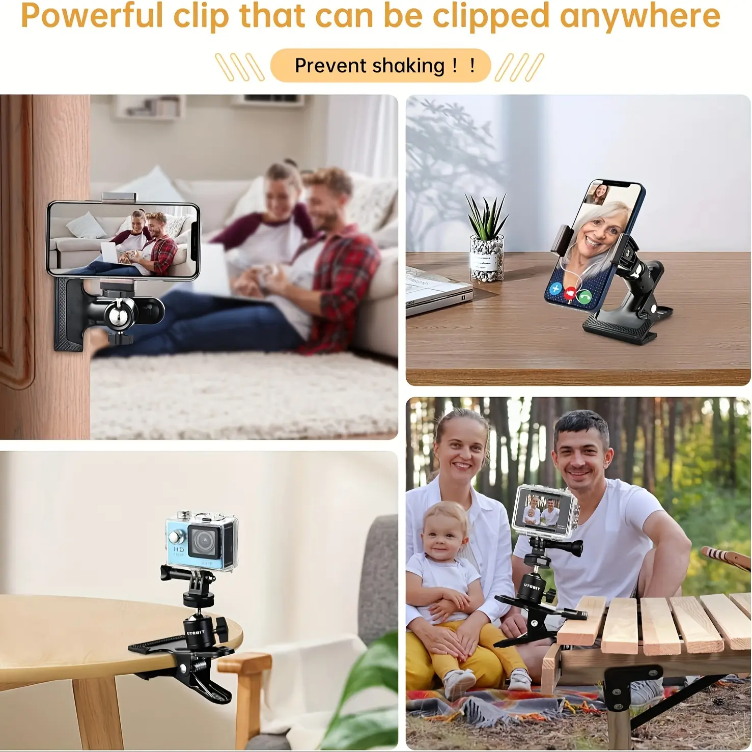Clamp Mount, Camera Flash Mount, Phone Mount, 360° Camera Clamp, Clamp Tripod Flash Rail Mounting Adapter With 1/4"