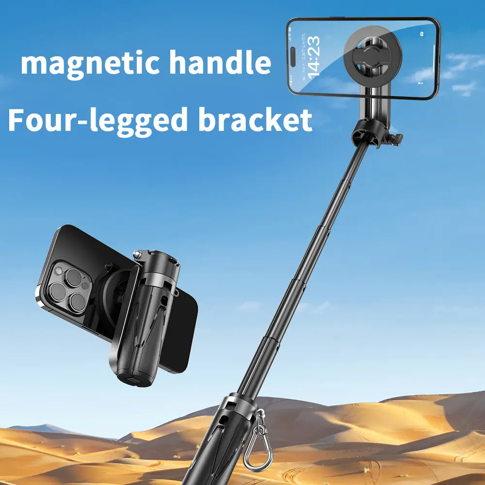 Magsafe Tripod Stand for iPhone Portable Pocket Size Selfie Stick with Rechargeable Remote and Metal RingCompatible with Android