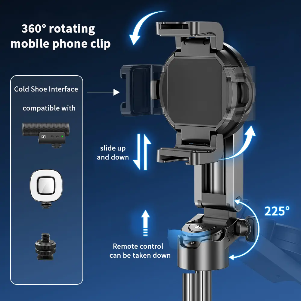 Magsafe Tripod Stand for iPhone Portable Pocket Size Selfie Stick with Rechargeable Remote and Metal RingCompatible with Android