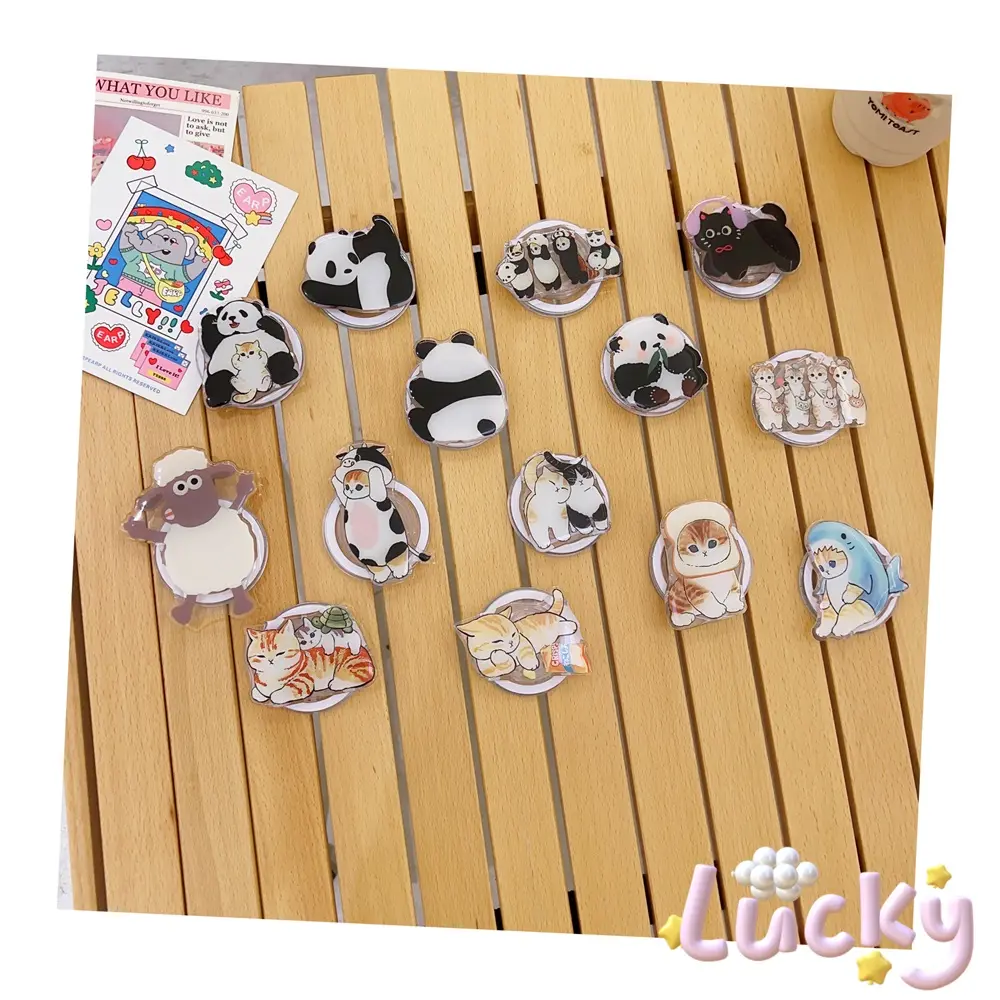 Korean Cute Cartoon For Magsafe Magnetic Phone Griptok Grip Tok Stand For iPhone 15 Foldable Wireless Charging Case Holder Ring