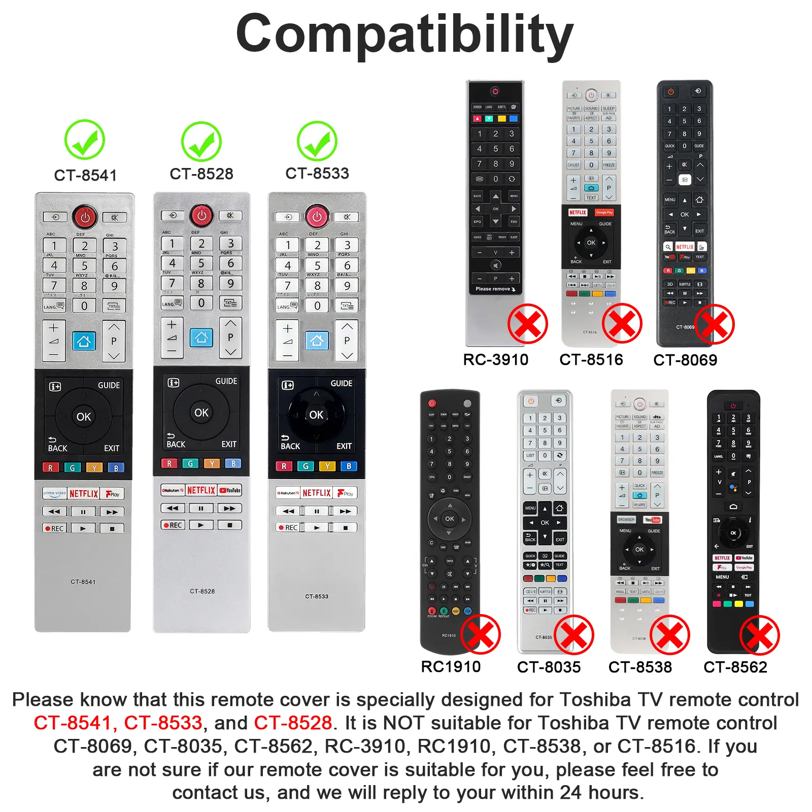 Silicone Case Fit for Toshiba Home Smart TV Remote Control CT-8541 CT-8533 CT-8528 Protective Sheath Cover Anti-Slip Protector