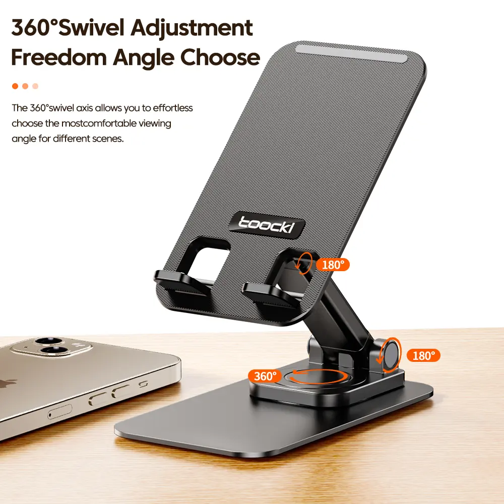 Toocki 360 degree Rotatable Adjustable Phone Holder Anti-skid Folding Storage Design Metal Phone stand For All Phablet Phones