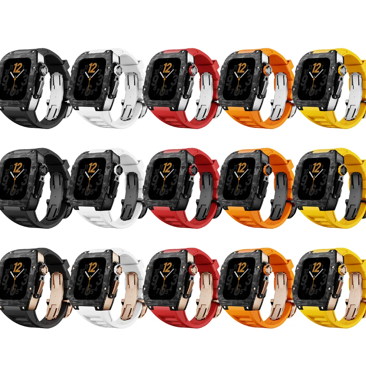 Luxury Modification Kit for Apple Watch 10 46mm Silicone Sport Strap Carbon Fiber Case Watch for IWatch Series 10 46mm
