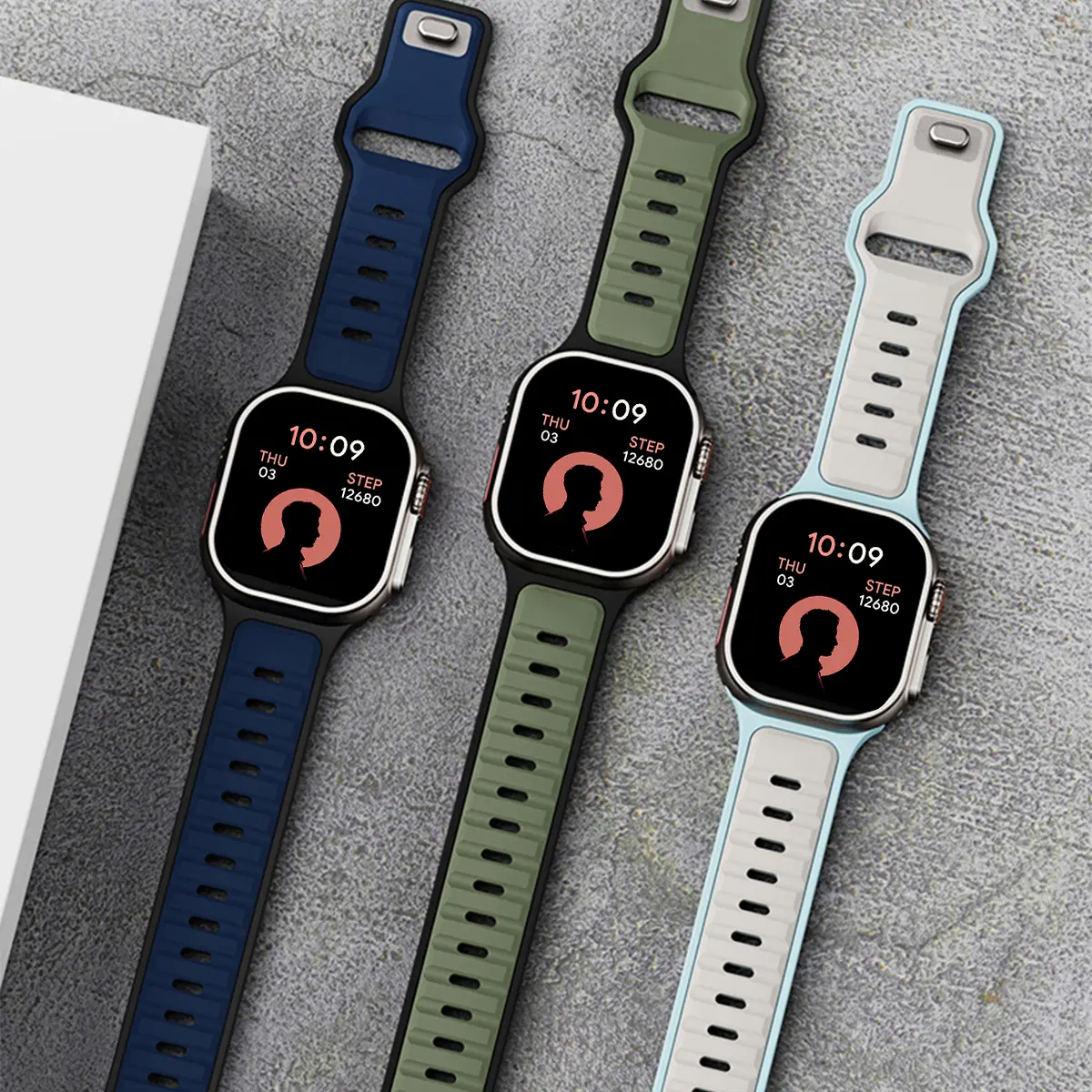 Silicone Strap for Apple Watch 49mm 46mm 45mm 44mm 42mm 41mm 40mm Sports Band for Iwatch Series 10 9 8 7 6 5 4 Se Ultra 1 2 Men