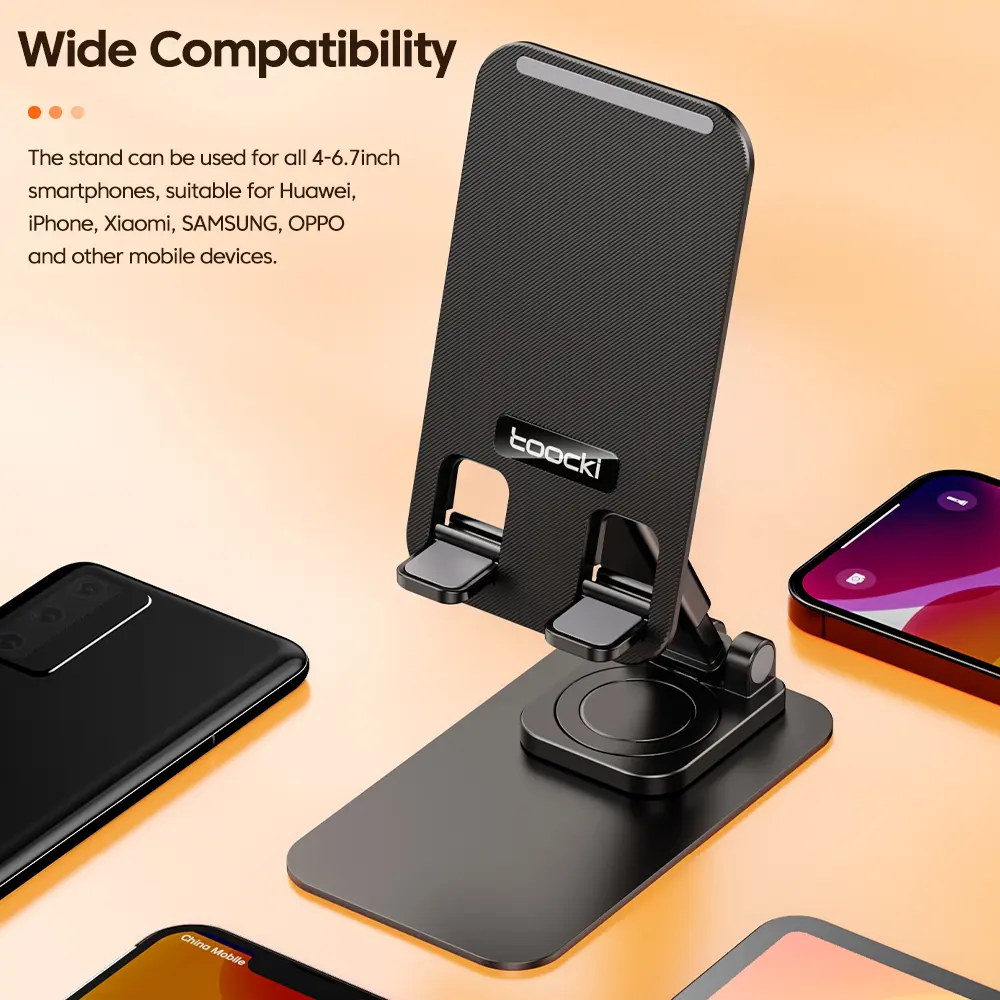 Toocki 360 degree Rotatable Adjustable Phone Holder Anti-skid Folding Storage Design Metal Phone stand For All Phablet Phones