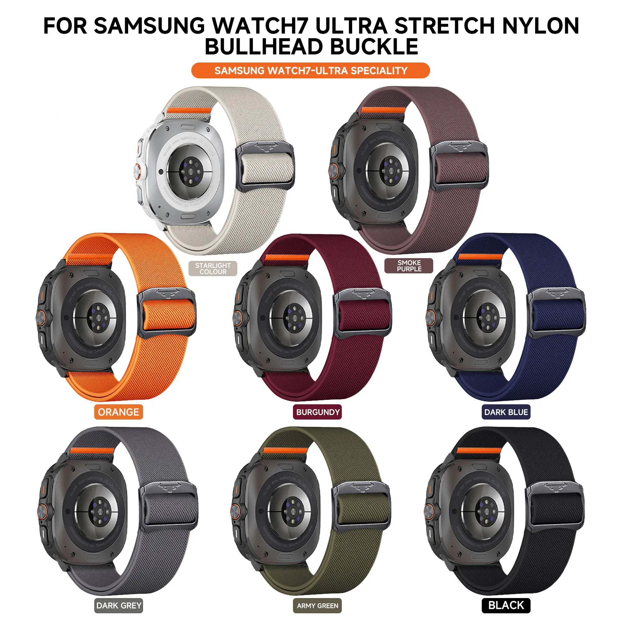 Sport Strap For Samsung Galaxy Watch Ultra 47mm Elastic Nylon loop wrist bracelet correa Galaxy watch 7 Ultra band Accessories