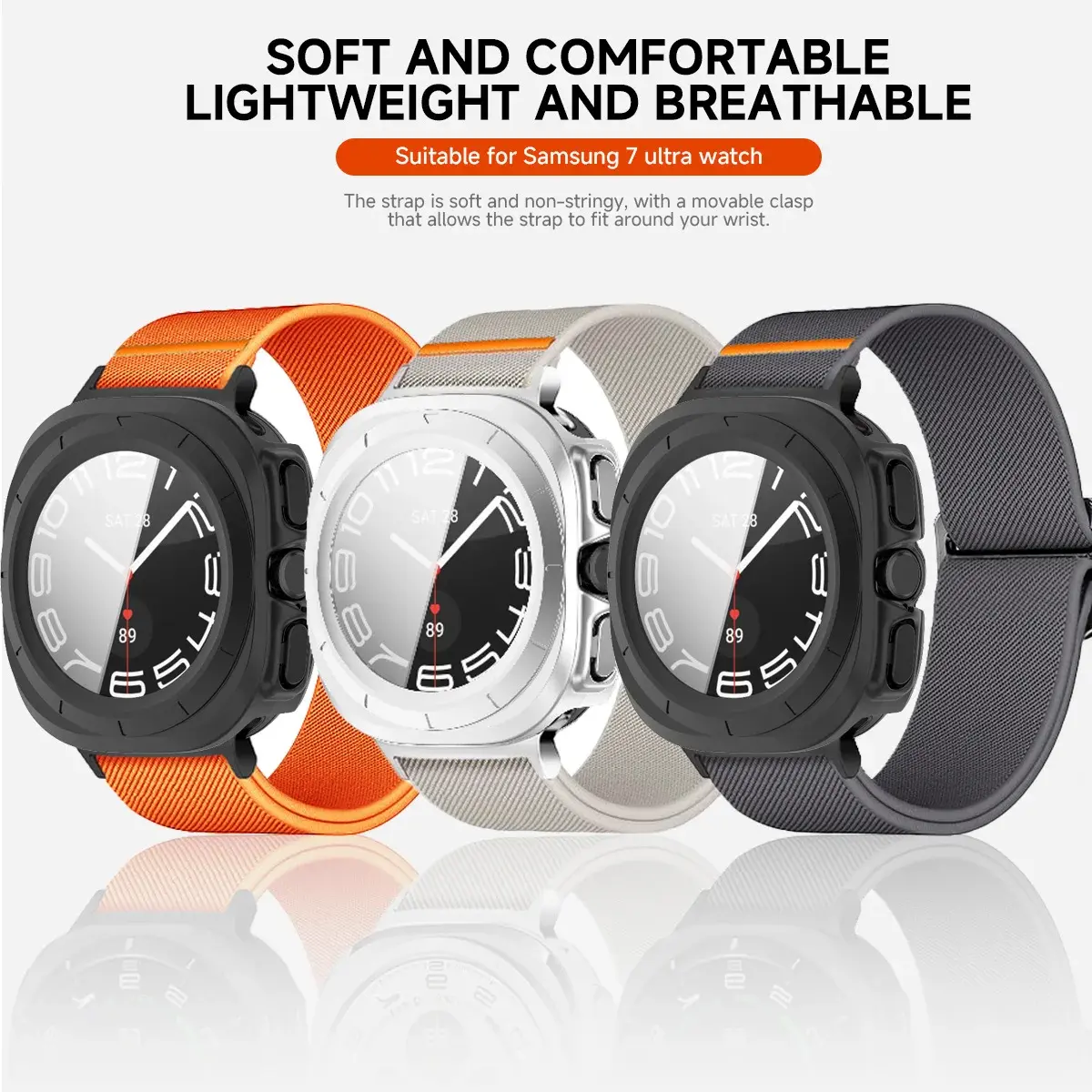 Case+Strap For Samsung Galaxy Watch Ultra 47mm Accessories Elastic Nylon Sport bracelet Tempered Glass Cover Galaxy watch7 Ultra