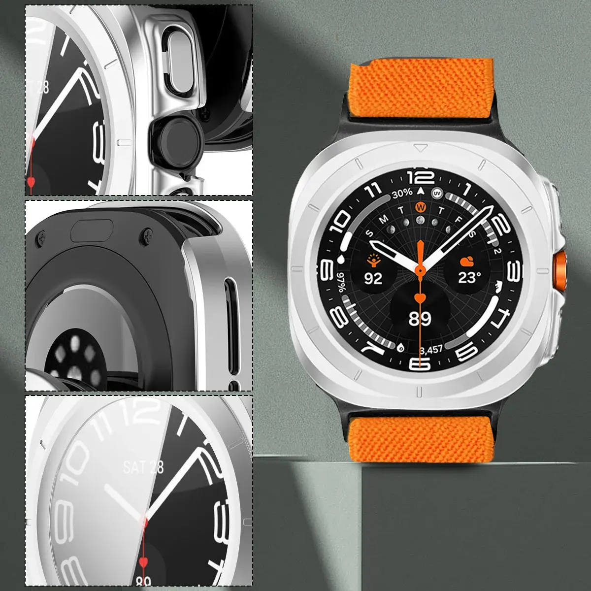 Case+Strap For Samsung Galaxy Watch Ultra 47mm Accessories Elastic Nylon Sport bracelet Tempered Glass Cover Galaxy watch7 Ultra
