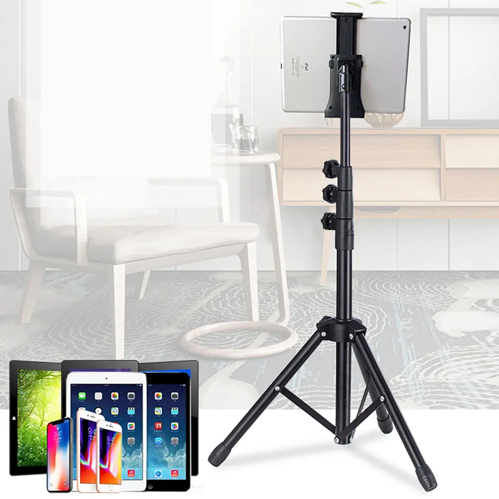 4-13 inch Tablet Tripod Mount Floor Stand, Height Adjustable 20-60 Inch Tablet Tripod Stand Mount for iPad Air Mini Samsung pad