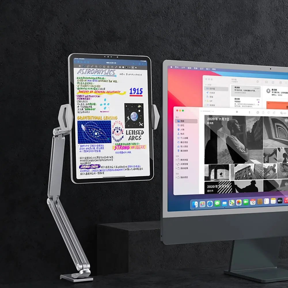 Desk Bed Tablet Stand Adjustable for 4-12.9 Inches Mobile Phones Tablets Aluminum Arm Mount Support for iPad Pro Mini Xiaomi Tab