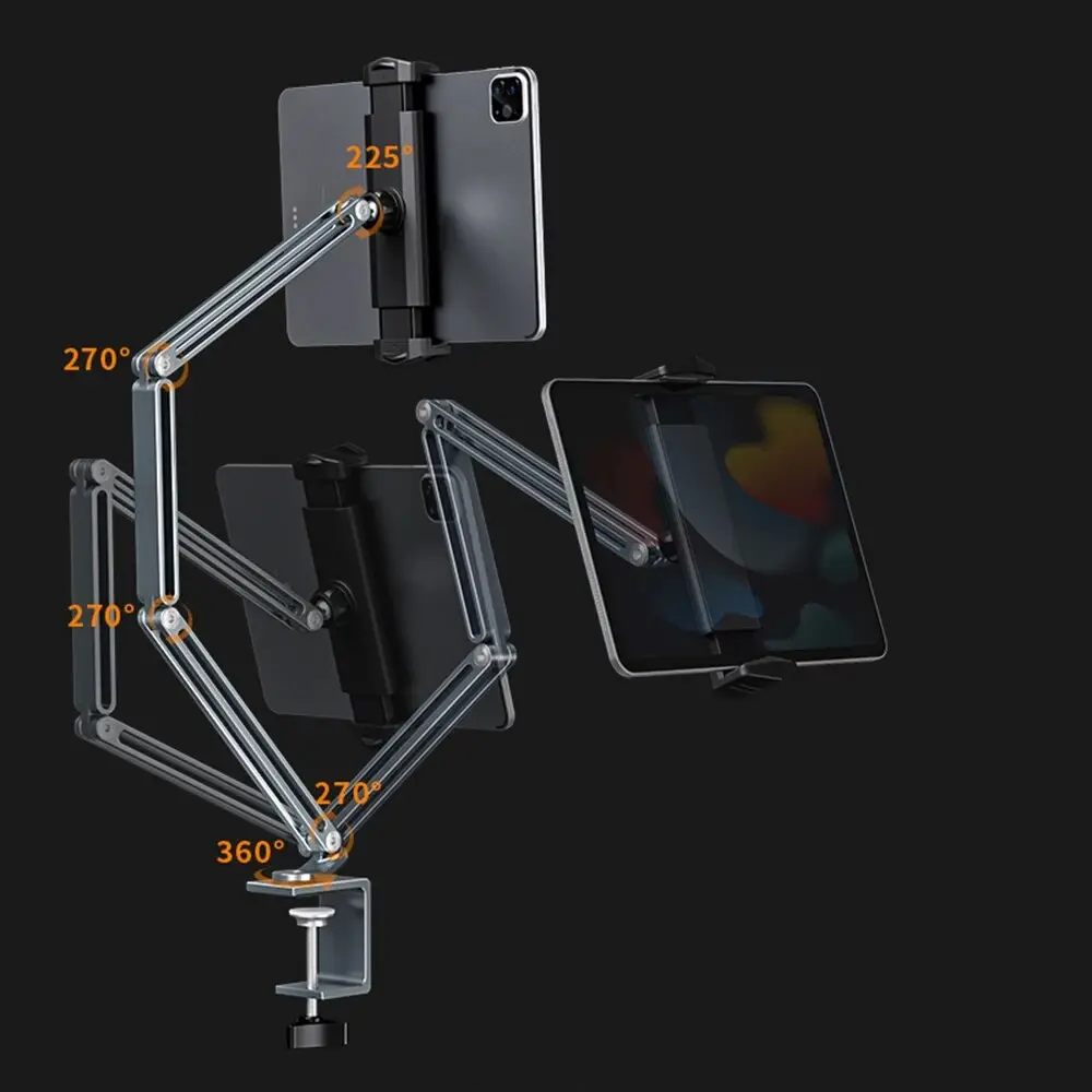 Desk Bed Tablet Stand Adjustable for 4-12.9 Inches Mobile Phones Tablets Aluminum Arm Mount Support for iPad Pro Mini Xiaomi Tab