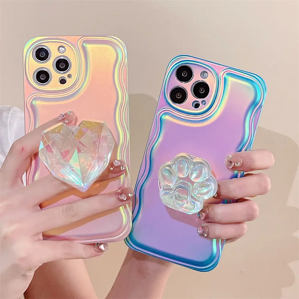 Korea Cute 3D Glossy Flower Phone Grip Tok Griptok Korean Holder Ring For iPhone 14 Accessories Laser Heart Phone Stand Holder