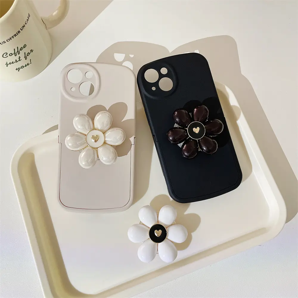 Korea Cute 3D Glossy Flower Phone Grip Tok Griptok Korean Holder Ring For iPhone 14 Accessories Laser Heart Phone Stand Holder