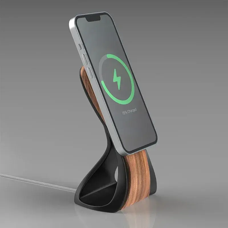 Msgsafe Mobile Phone Stand Custom Design Wooden Magnetic Charger Bracket Desktop Creative Lazy Wireless Charging Phone Holder