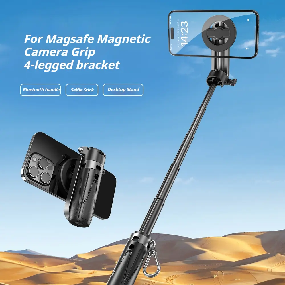 For Magsafe Phone Camera Grip Magnetic Design Mini Bluetooth Portable Telescopic Multi functional Tripod Phone Selfie Stick