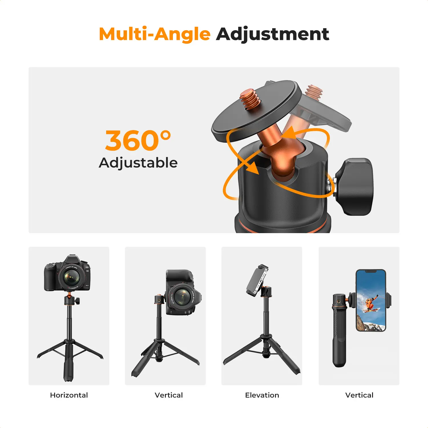 K&F Concept 60cm 3 in 1 Selfie Stick Desktop Stand BallHead Mobile phone Holder Tripod for Camera GoPro Bluetooth Remote Control