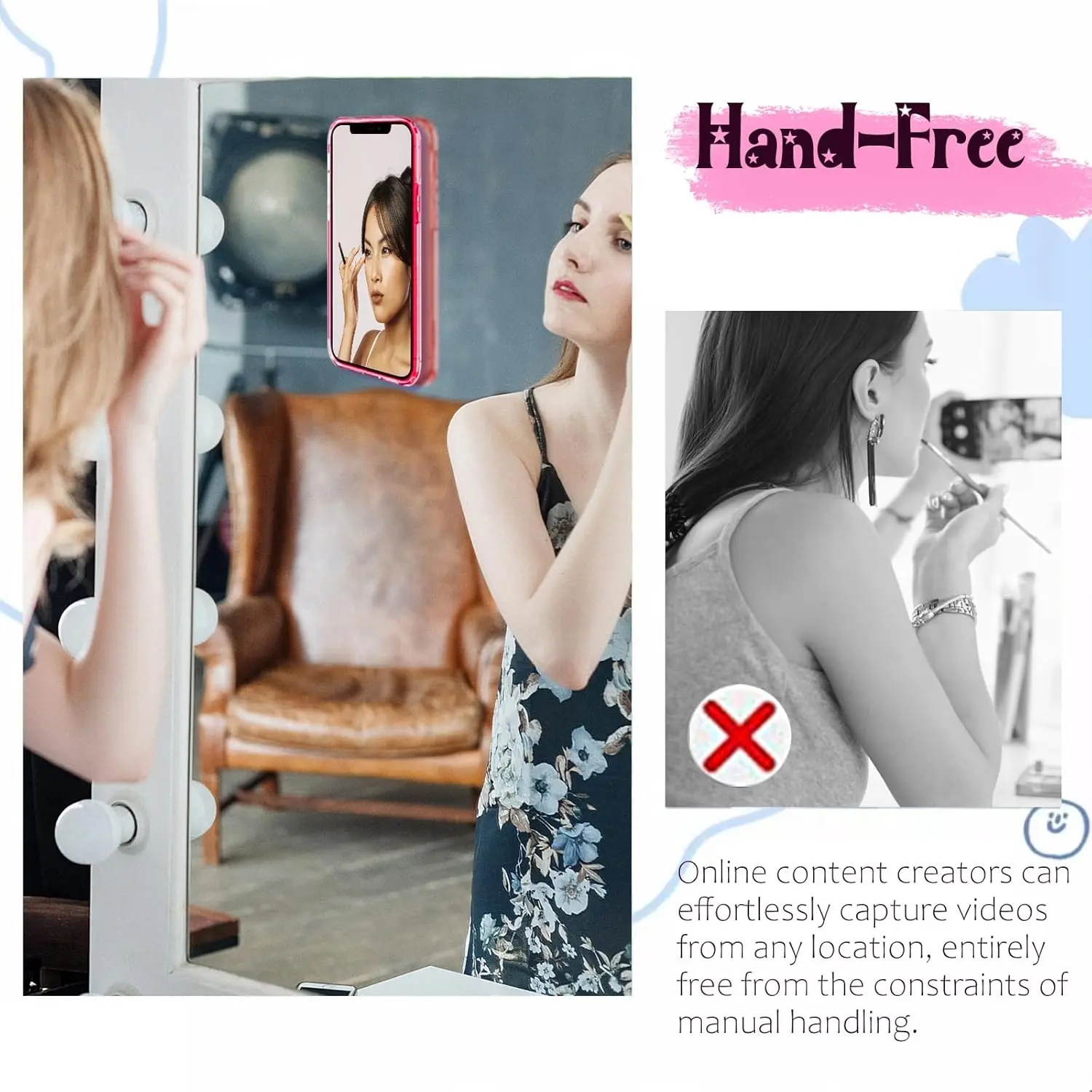 2 Pack Silicone Suction Phone Case Mount, Non Slip Sticky Phone Grip for CellPhone, Strong Grip Holder for Selfies and Videos