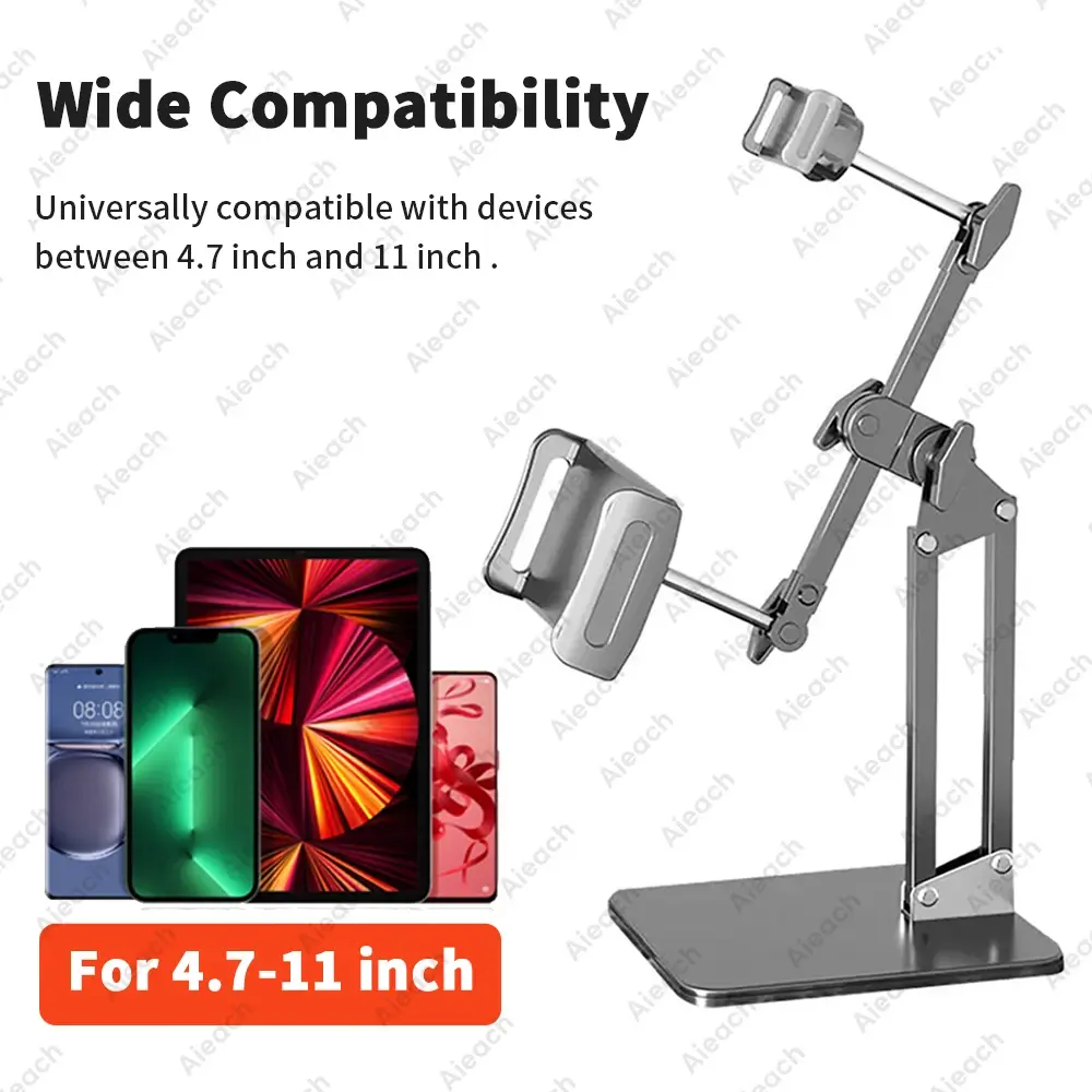 OVOZI Double Clamp Desk Tablet Stand Holder, Adjustable Height 360° Rotation for 4.7-11" Tablet/iPad/Kindle, ABS+Metal Bracket