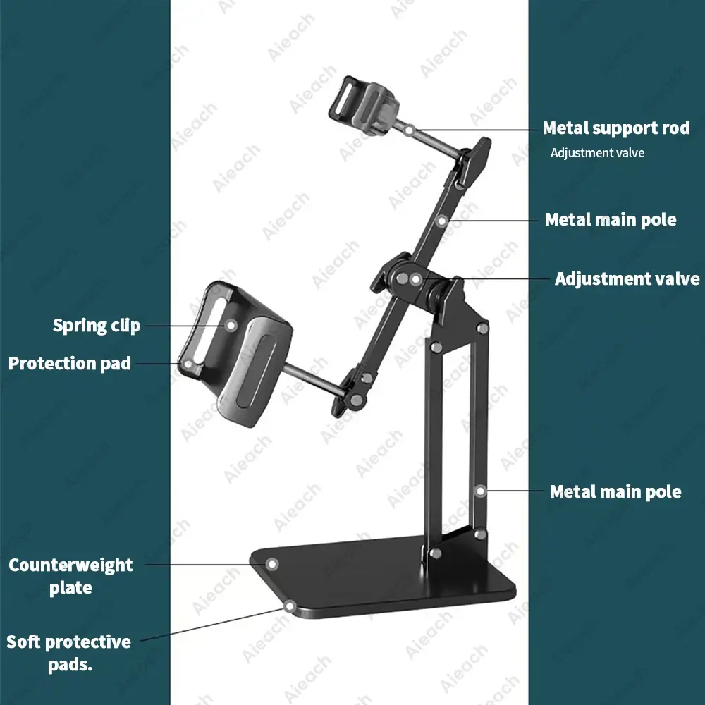 OVOZI Double Clamp Desk Tablet Stand Holder, Adjustable Height 360° Rotation for 4.7-11" Tablet/iPad/Kindle, ABS+Metal Bracket