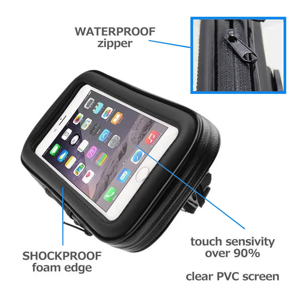 Universal Bike Bicycle Motorcycle Phone Holder Waterproof Case Zipper Pouch for Iphone Huawei P30 Plus Mount For Xiaomi Redmi 7