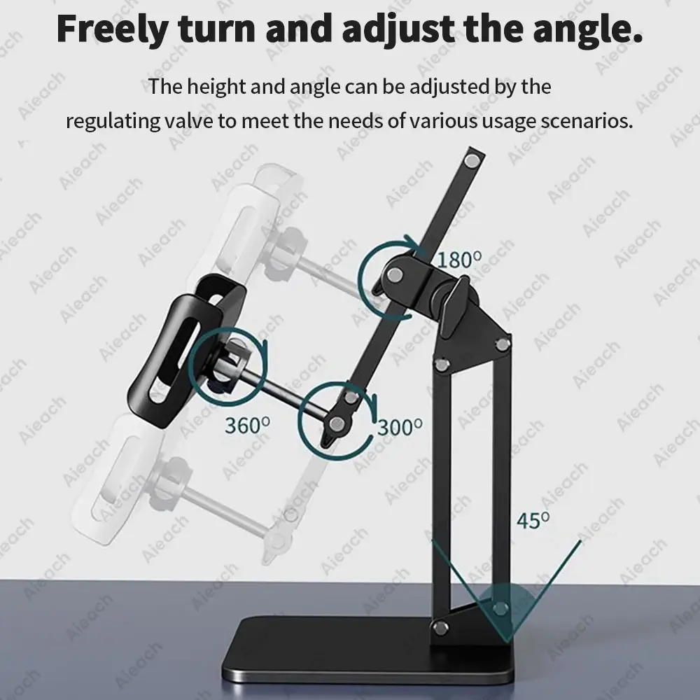 OVOZI Double Clamp Desk Tablet Stand Holder, Adjustable Height 360° Rotation for 4.7-11" Tablet/iPad/Kindle, ABS+Metal Bracket