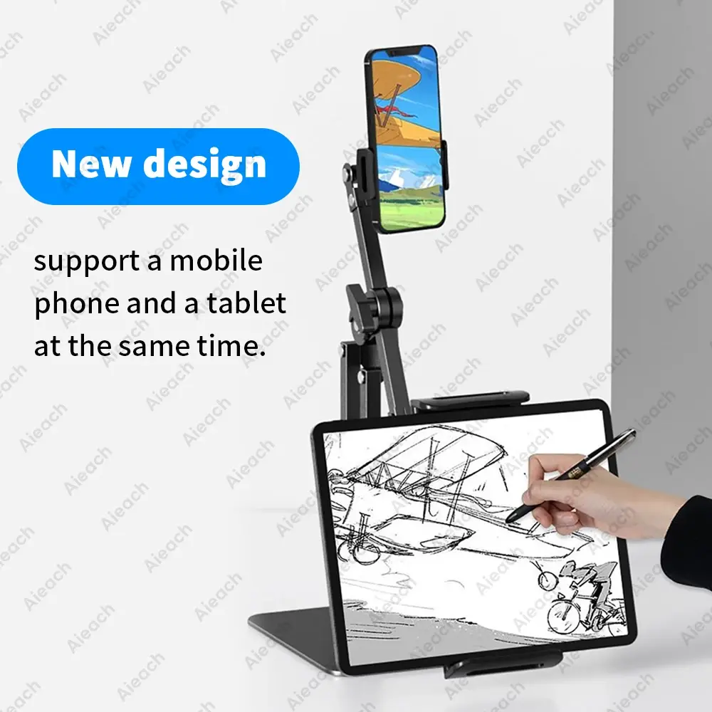 OVOZI Double Clamp Desk Tablet Stand Holder, Adjustable Height 360° Rotation for 4.7-11" Tablet/iPad/Kindle, ABS+Metal Bracket