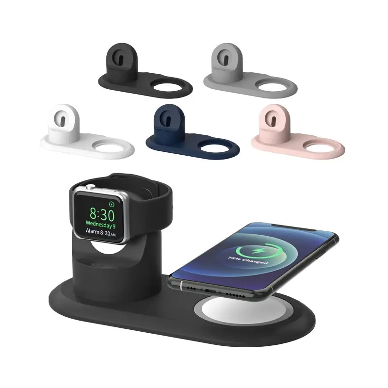 2in1 Charging Station Desktop Skin Silicone Charger Stand Holder Dock for Apple Watch 10 9 8 7 6 5 4 3 2 1 Ultra 2/SE iPhone 14
