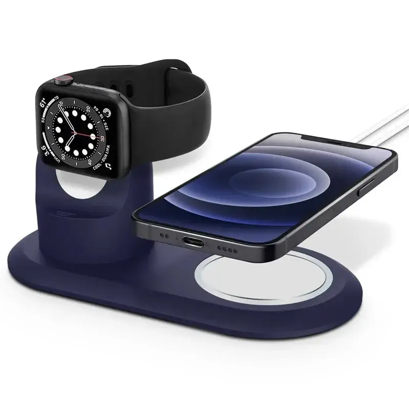 2in1 Charging Station Desktop Skin Silicone Charger Stand Holder Dock for Apple Watch 10 9 8 7 6 5 4 3 2 1 Ultra 2/SE iPhone 14