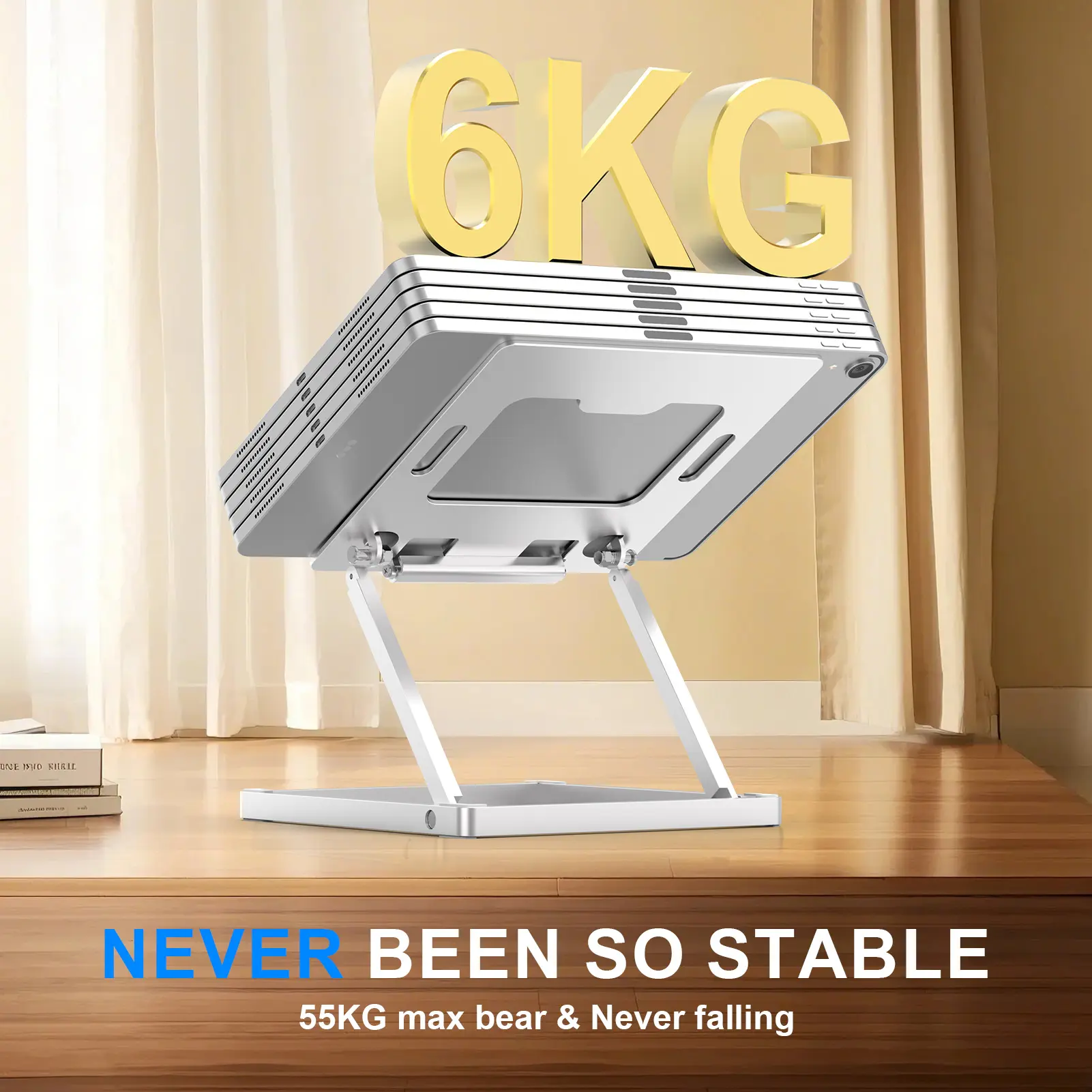 Portable Aluminum Tablet Stand Foldable Holder Desktop Adjustable Mount with Organizer Drawer Keyboard Storage for IPad Pro Air