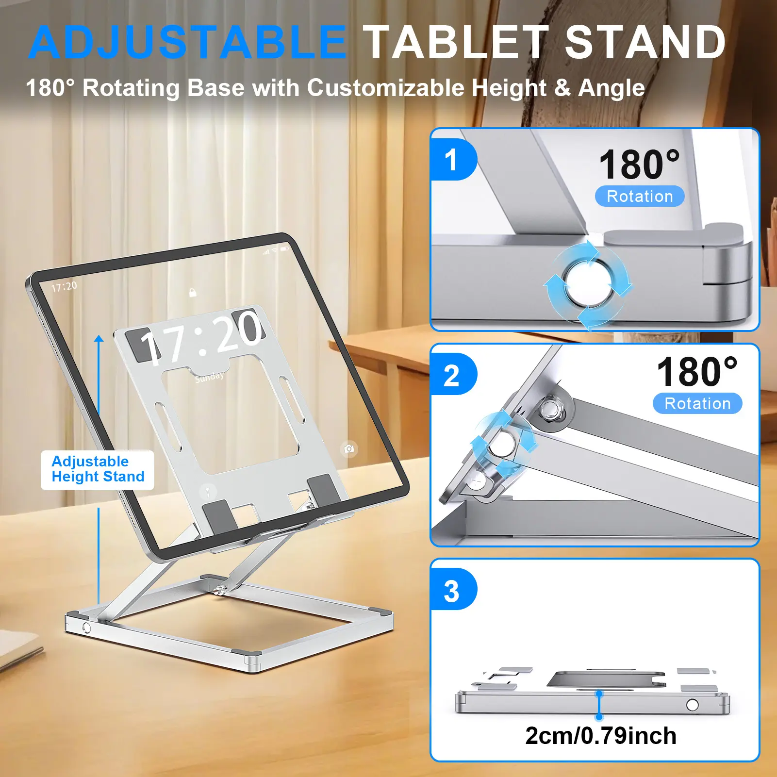 Portable Aluminum Tablet Stand Foldable Holder Desktop Adjustable Mount with Organizer Drawer Keyboard Storage for IPad Pro Air